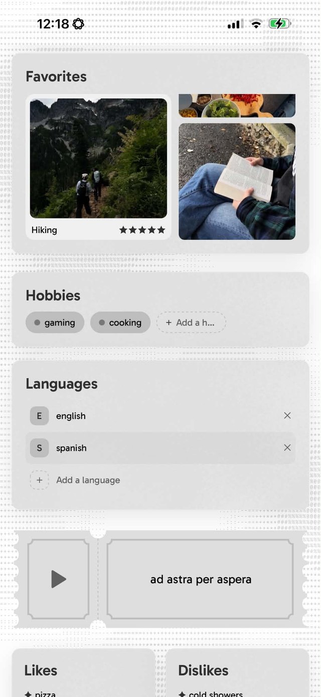 Favorites, hobbies, languages and a quote